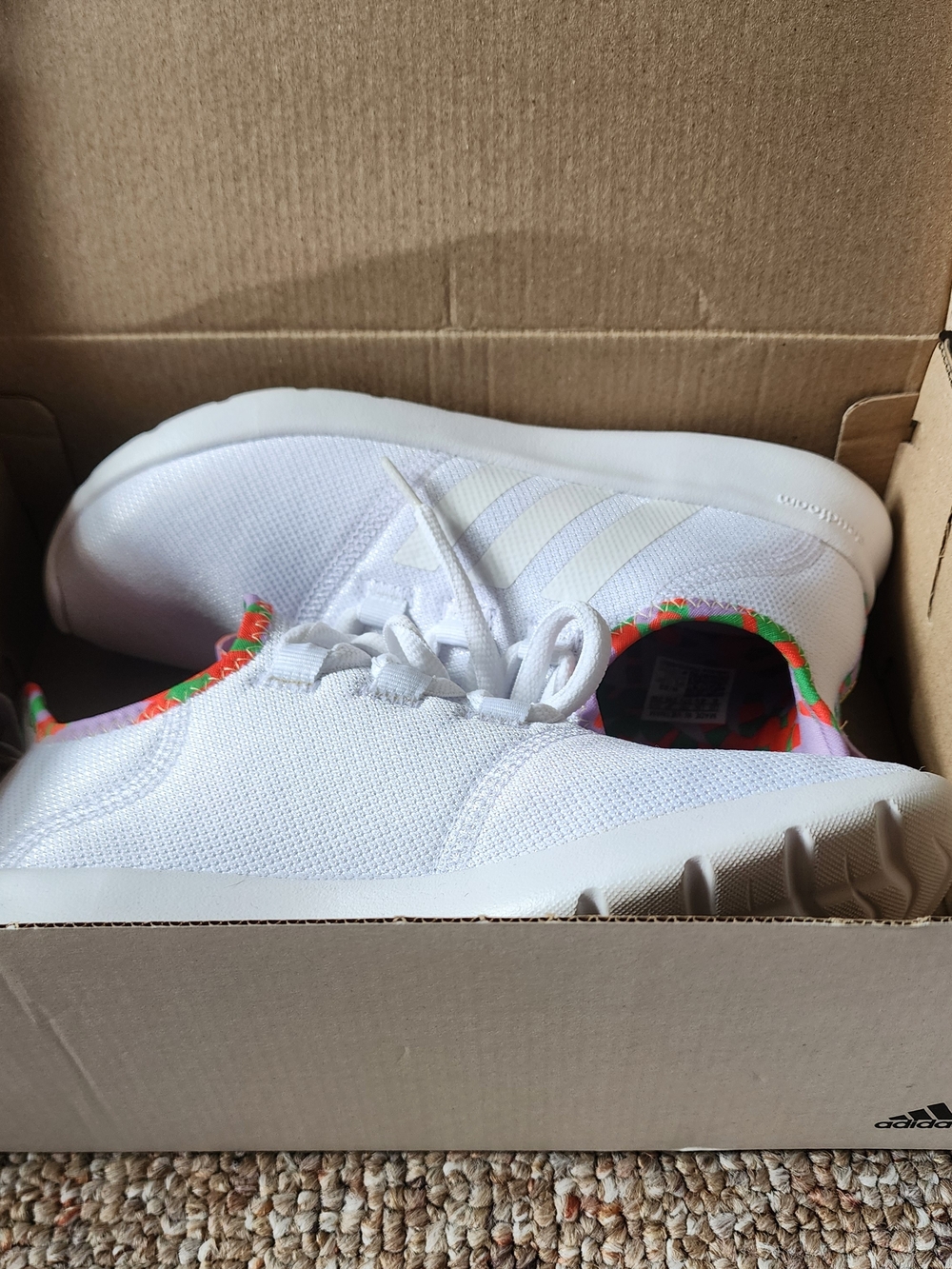 Adidas Cloudfoam Pure 2.0White Athletic Sneakers with Multicolor Trim NIB Size 6